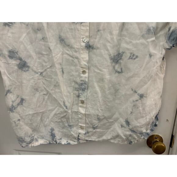 C & C California Linen Hooded Top 1X Tie Dye Blouse Top Blue & White - Picture 9 of 10